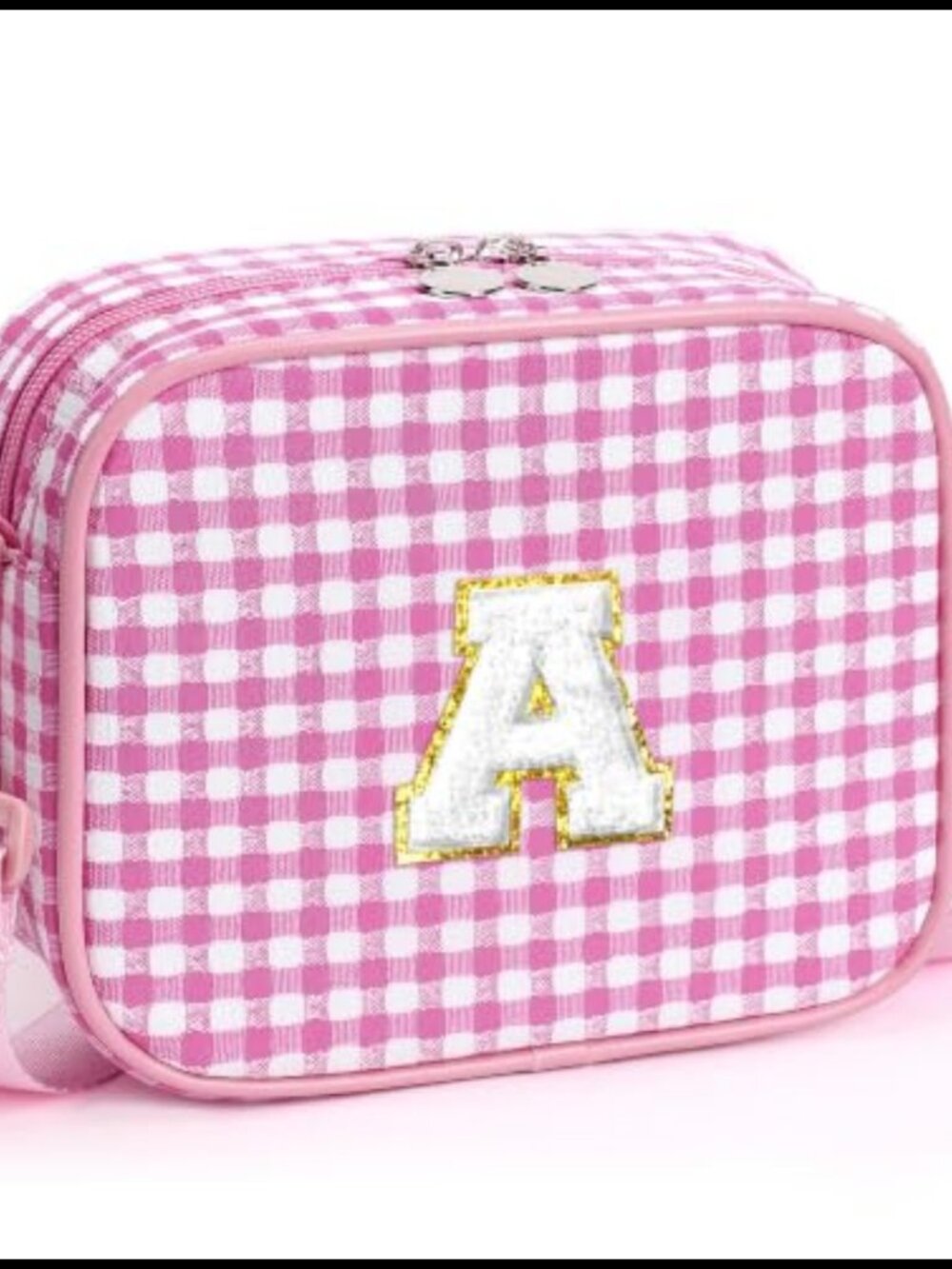 Girl's Checkered Crossbody Bag Initial Hand Stitched Adjustable Strap